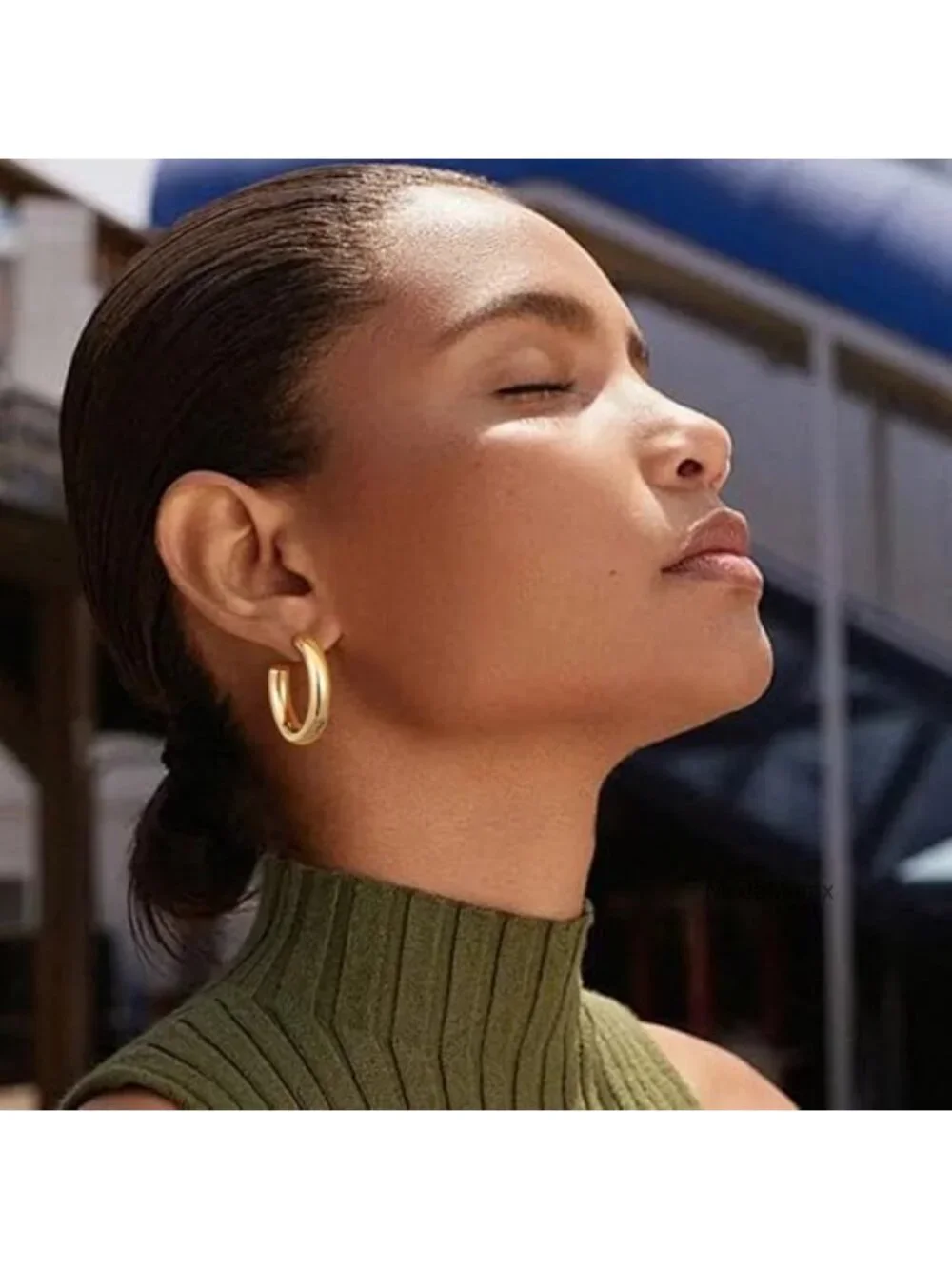 Chunky Hoop Earrings 14K Gold Plated, 925 Sterling Silver Post